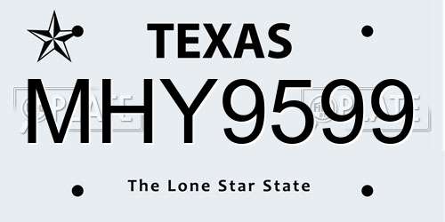 MHY9599 Texas License Plate
