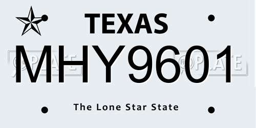 MHY9601 Texas License Plate