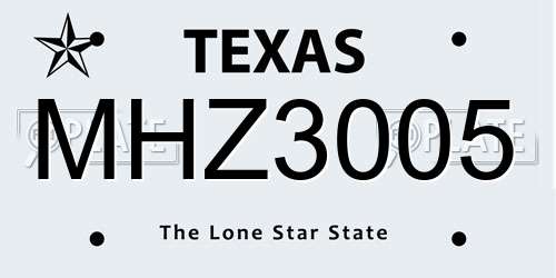 MHZ3005 Texas License Plate