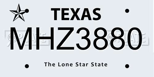 MHZ3880 Texas License Plate