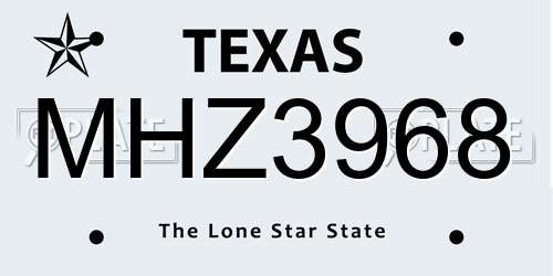 MHZ3968 Texas License Plate