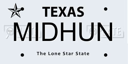MIDHUN Texas License Plate