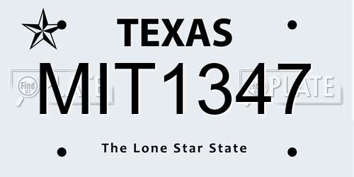 MIT1347 Texas License Plate