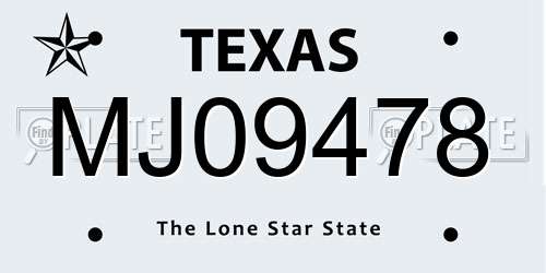 MJ09478 Texas License Plate