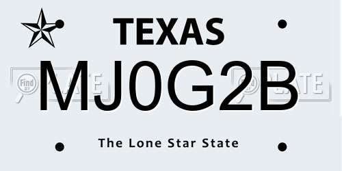 MJ0G2B Texas License Plate