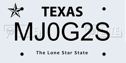 MJ0G2S Texas License Plate