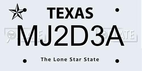 MJ2D3A Texas License Plate