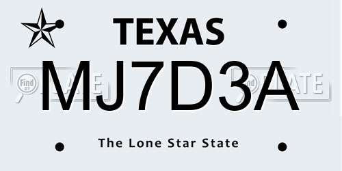 MJ7D3A Texas License Plate