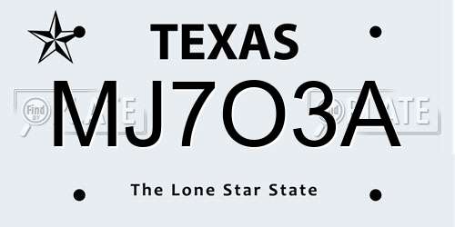 MJ7O3A Texas License Plate