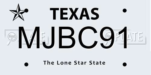MJBC91 Texas License Plate