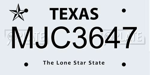 MJC3647 Texas License Plate