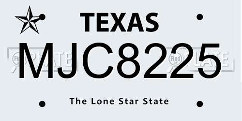 MJC8225 Texas License Plate