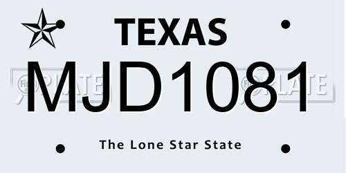 MJD1081 Texas License Plate