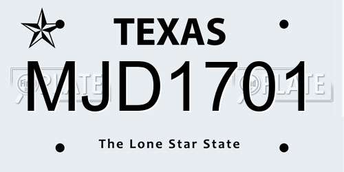 MJD1701 Texas License Plate