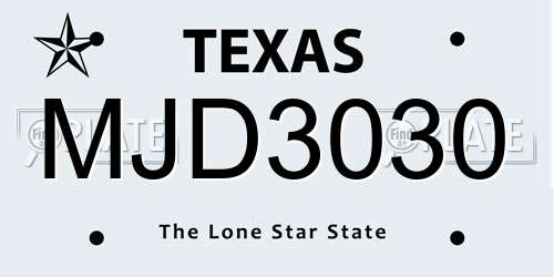 MJD3030 Texas License Plate