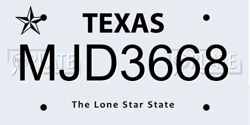 MJD3668 Texas License Plate