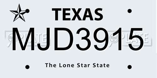 MJD3915 Texas License Plate
