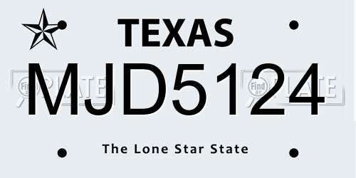 MJD5124 Texas License Plate