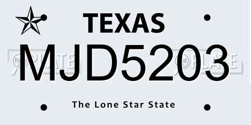 MJD5203 Texas License Plate