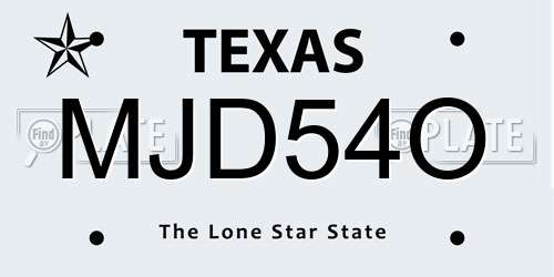 MJD54O Texas License Plate