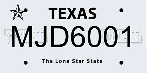 MJD6001 Texas License Plate