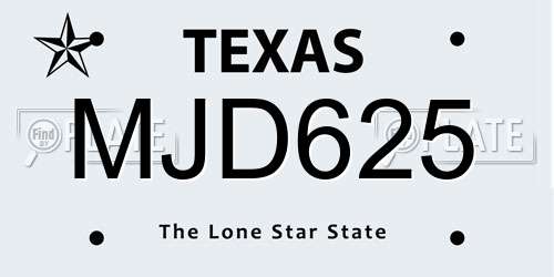 MJD625 Texas License Plate