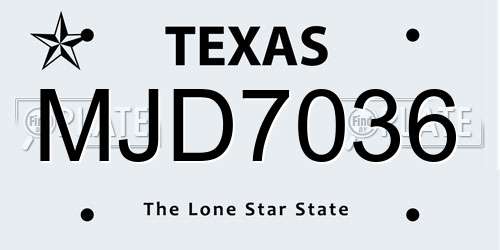 MJD7036 Texas License Plate