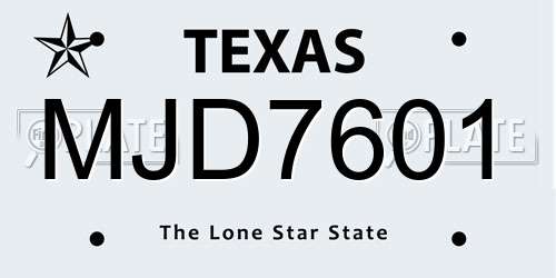 MJD7601 Texas License Plate