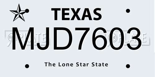 MJD7603 Texas License Plate