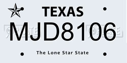 MJD8106 Texas License Plate