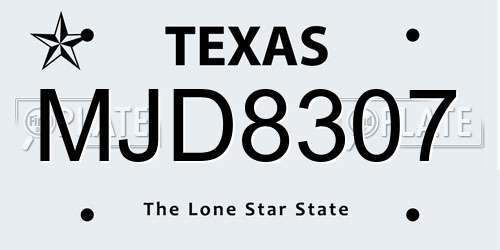 MJD8307 Texas License Plate
