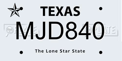 MJD840 Texas License Plate