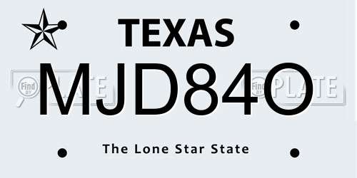 MJD84O Texas License Plate