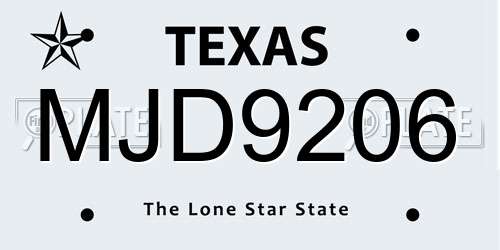 MJD9206 Texas License Plate
