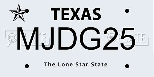 MJDG25 Texas License Plate