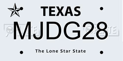 MJDG28 Texas License Plate