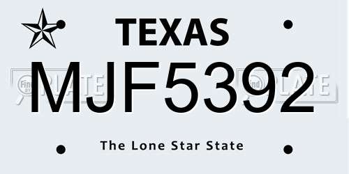 MJF5392 Texas License Plate