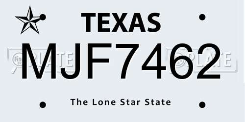MJF7462 Texas License Plate
