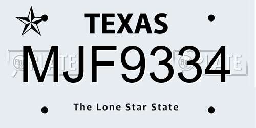 MJF9334 Texas License Plate