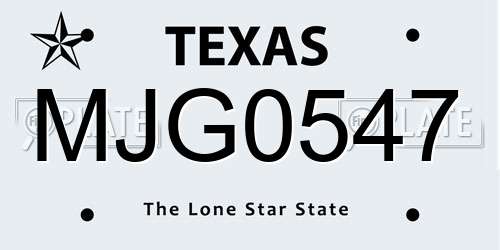 MJG0547 Texas License Plate