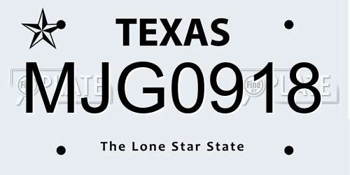 MJG0918 Texas License Plate