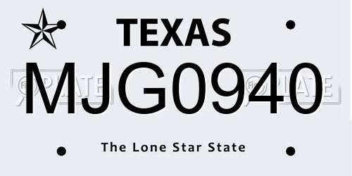 MJG0940 Texas License Plate