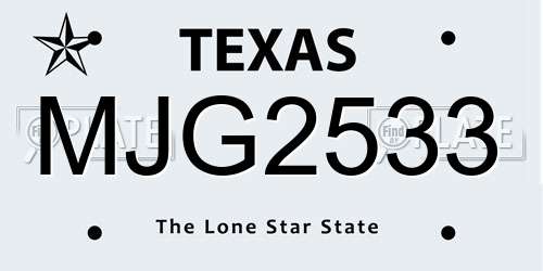 MJG2533 Texas License Plate