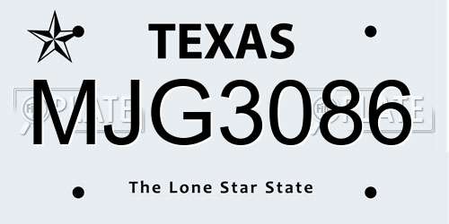 MJG3086 Texas License Plate