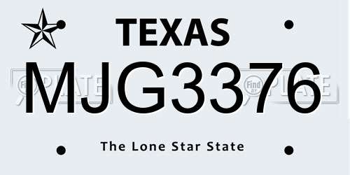 MJG3376 Texas License Plate