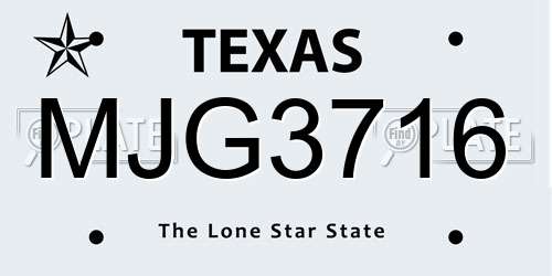 MJG3716 Texas License Plate