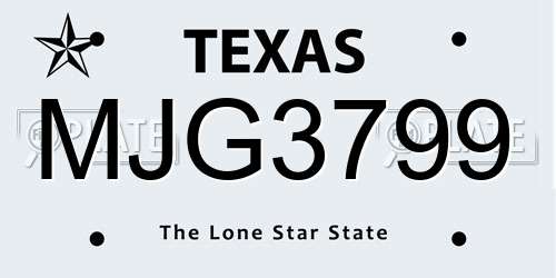 MJG3799 Texas License Plate