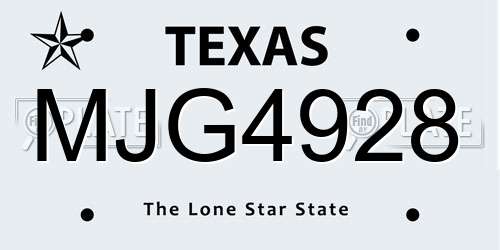 MJG4928 Texas License Plate