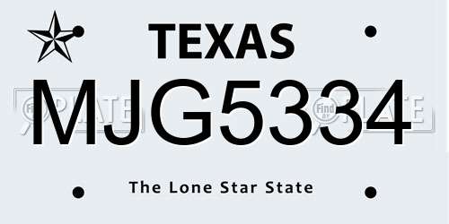 MJG5334 Texas License Plate