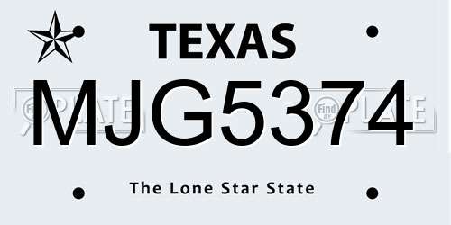 MJG5374 Texas License Plate